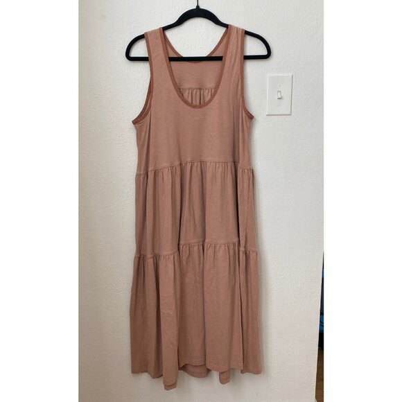 Everlane The Weekend Cotton Tiered Midi Dress Pink Mauve Size Large - Picture 3 of 6
